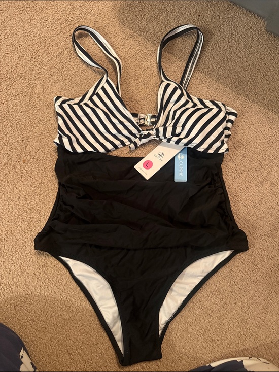 Cupshe Other - Cupshe Black & White Striped Top One-Piece Swimsuit for Kids